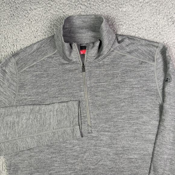 Icebreaker 1/4 Zip Pullover Mens L Gray 260 Merino Wool Base Layer Half Zip - Picture 1 of 10